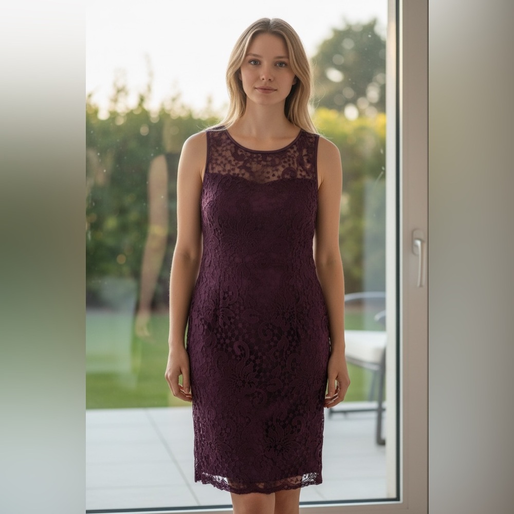 Adrianna Papell Deep Purple Lace Midi Dress
